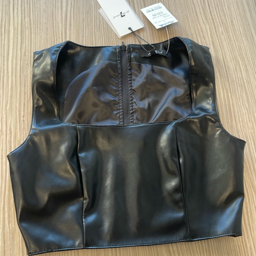 7 for all mankind XS faux leather back zip crop top NWT